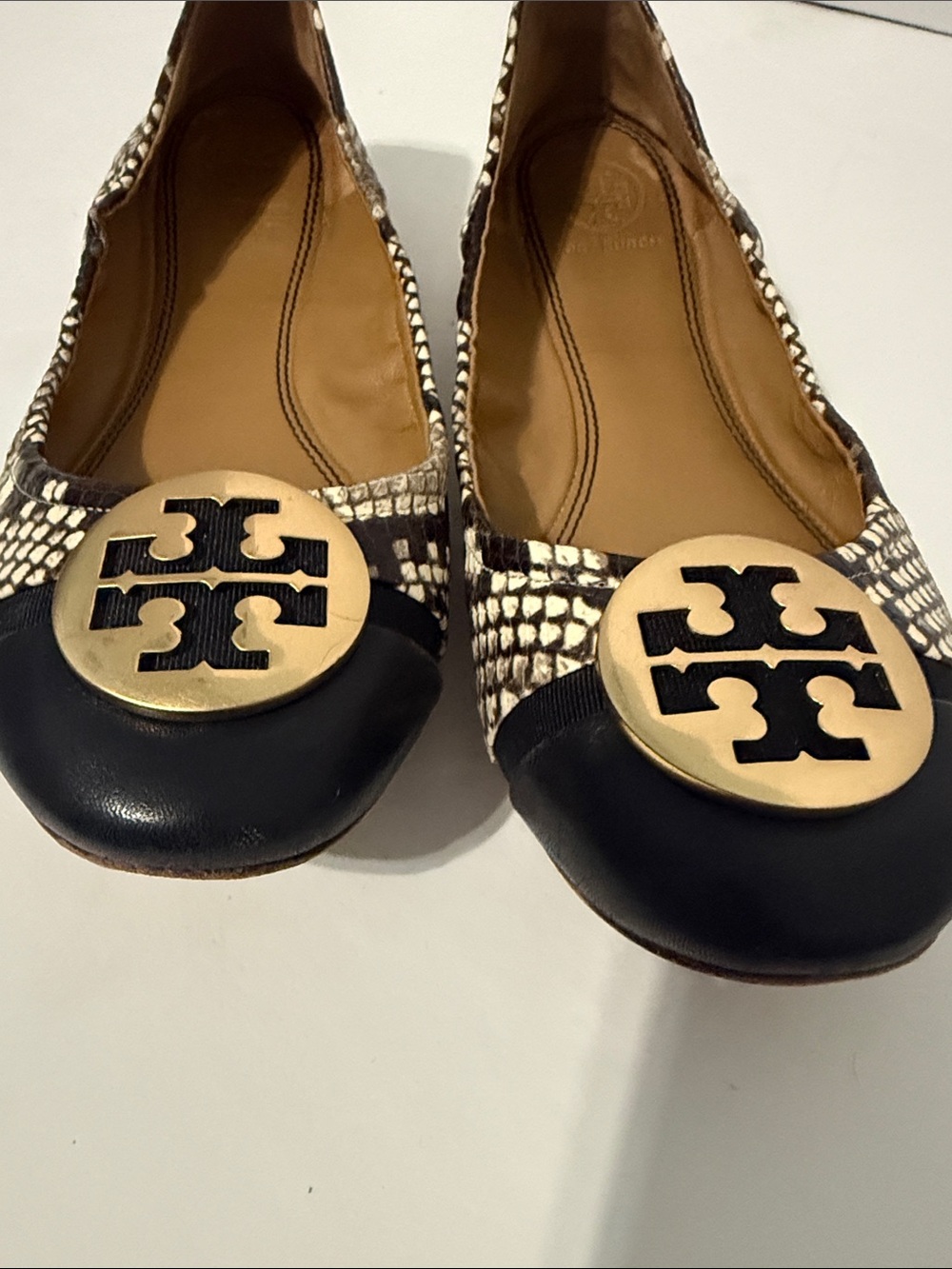 Tory Burch Minnie Cap-Toe Python Embossed Leather Ballet Flats Size 38 US 7.5 - Picture 3 of 6